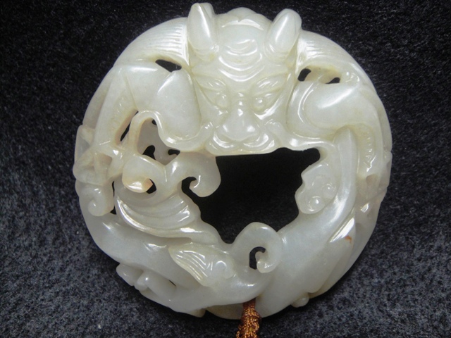 中国 玉石白玉彫刻 玉器 玉壁 玉飾 玉珮 M R5484 - 美術品/アンティーク